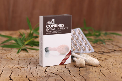 Coprinus Extrakt + Pulver Kapseln, Hawlik Vitalpilze, 60 Kapseln/Packung