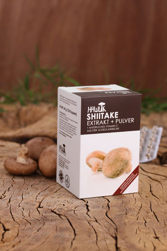 Shiitake Extrakt + Pulver, Hawlik Vitalpilze, 120 Kapseln/Packung